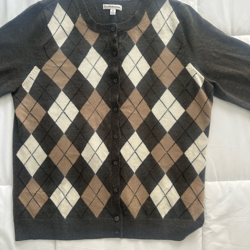 Croft & Barrow Argyle Cardigan - Black, Brown, White